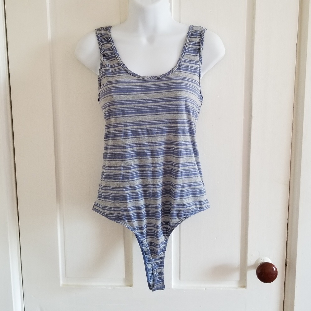 Michael Stars Striped Scoop Neck Bodysuit - size L